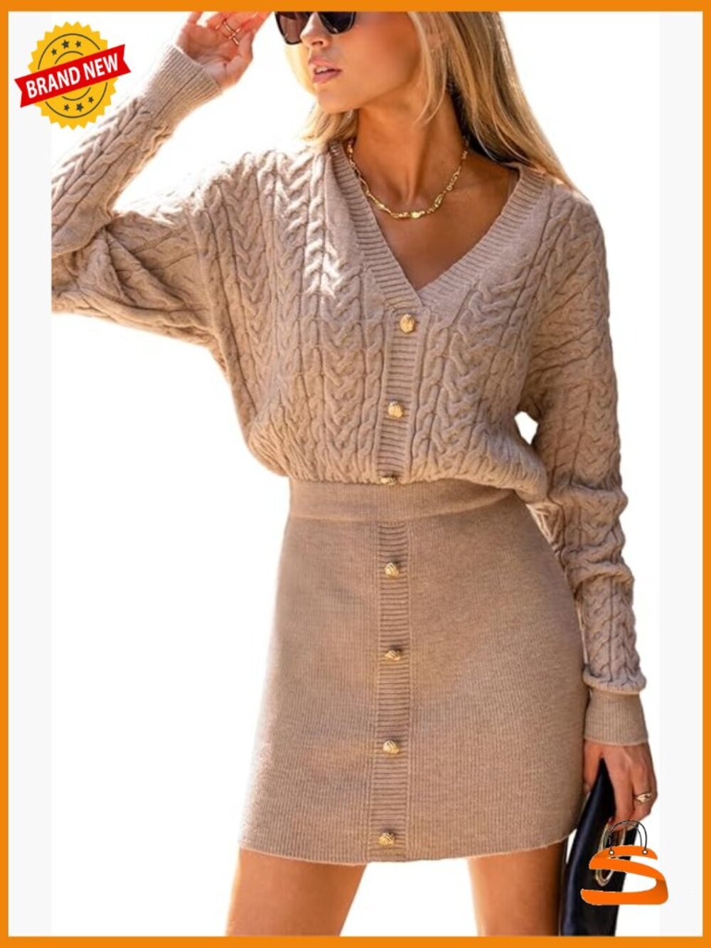 V Neck Knit Mini Dress Long Sleeve Bodycon Sweater Dress Fall